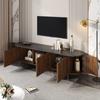 TV Lowboard made of MDF with 5 Doors, Fluted Front, Rounded Sides, Iron Feet and Iron Handles
