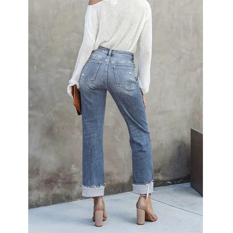 Women Slim Straight High Waist Stretch Denim Jeans Solid Color Pantalones De Mujer