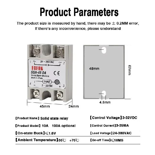 10A SSR 25A Solid State Relay 40A Output 3-32VDC 24-480VAC 220V Single Phase DC TO AC 40A Relay SSR HeatSink SSR 40DA Relays 5