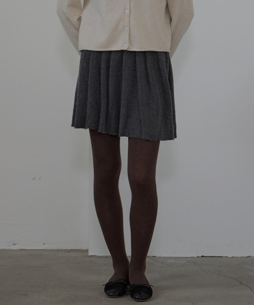 Button Pleats Wool Mini Skirt (Charcoal)