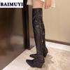 Высокие сапоги выше колена женские туфли челси на высоком каблуке с острым носком кожаные туфли готического дизайна класса люкс зимние зимние туфли Botas Mujer