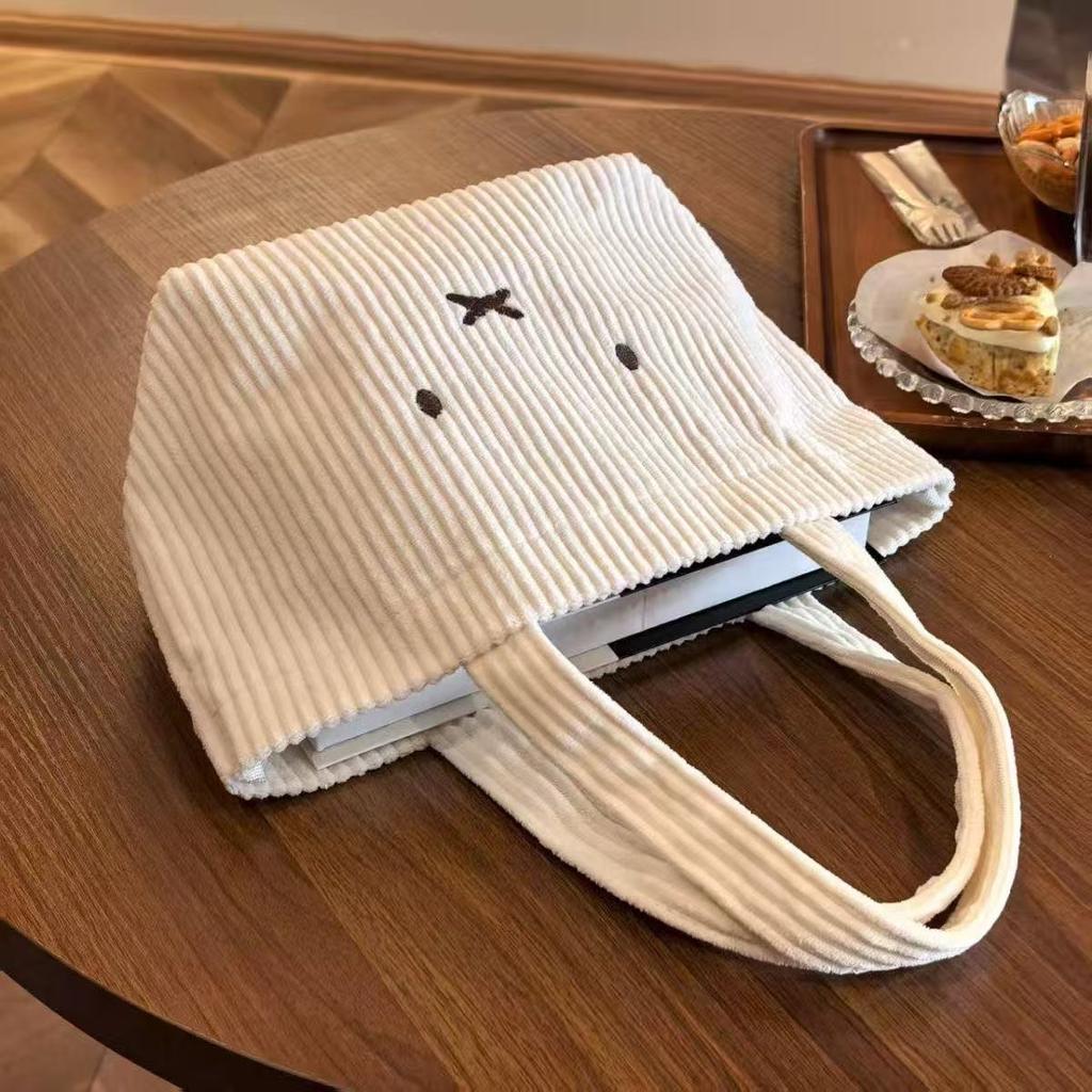 Kawaii Miffy Handbag Cartoon Rabbit Corduroy Portable Multifunctional Commute Cosmetics Storage Bag Girl Birthday Handbag Gifts