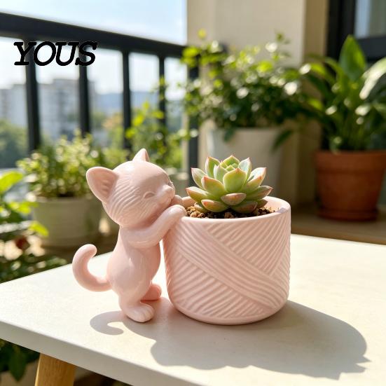 Мини цветочный горшок с животными, 3D-печатный горшок-кошка, милый горшочек для котенка, декоративное офисное растение для суккулентов и кактусов, декор для домашнего стола