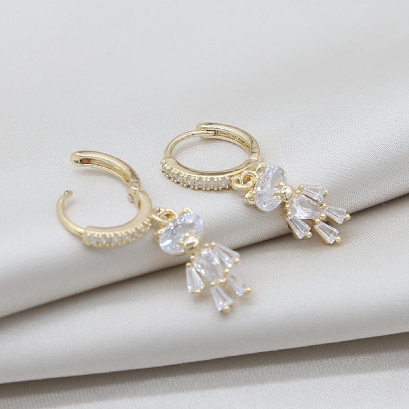 14-каратное золотое покрытие, корейские ювелирные изделия, изысканные серьги-подвески в виде медведя из циркония класса ААА, милый подарок для девушки, элегантные женские повседневные рабочие серьги