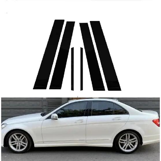 6PCS Polished Pillar Posts For Mercedes Benz C Class Sedan W204 2007 2008 2009 2010 2011 2012- 2014 Door Window Trim Stickers