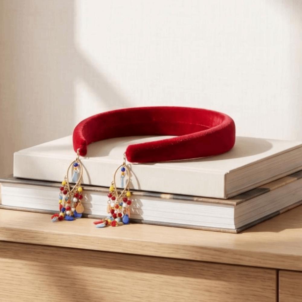 Handmade Red Tassel Hairband Elegant Headwear Tassel Pendant Hair Accessory Party Wear