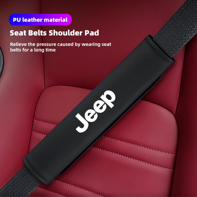 2Pcs Leather Car Seat Belt Shoulder Pad Safety Strap Cover For Jeep Grand Cherokee Wrangler JK Gladiator Compass Renegade Recon AMU1