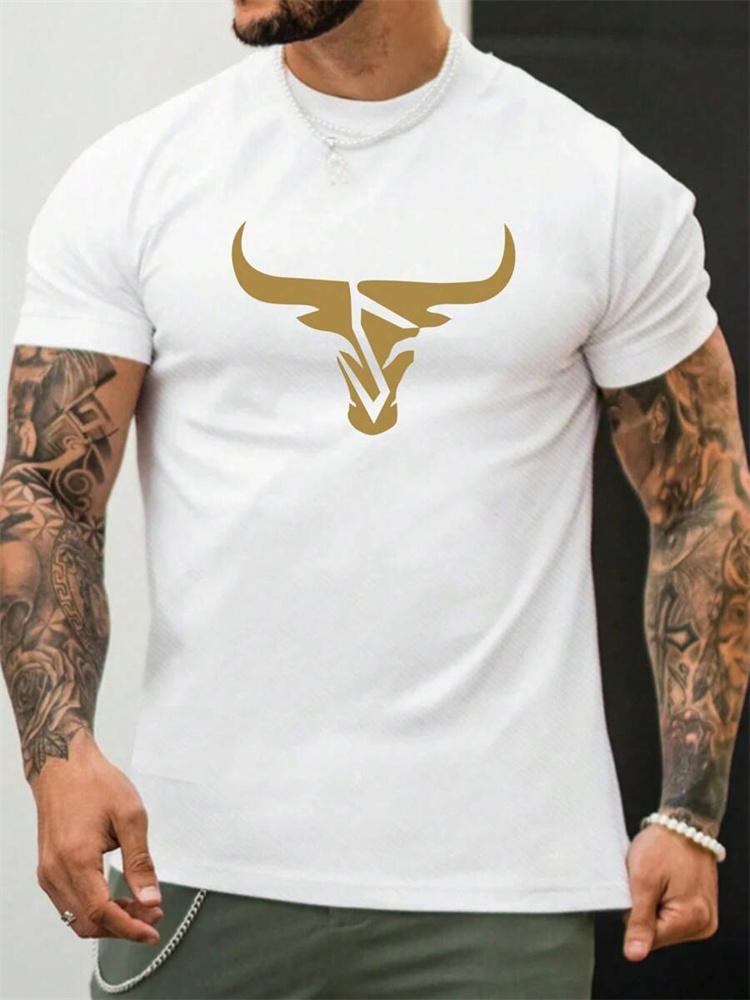 2024 New Summer Daily Casual Men's T-shirt Outdoor Street Men Fashion Short-sleeved Top 3D Bull Head Print Men's T-shirt