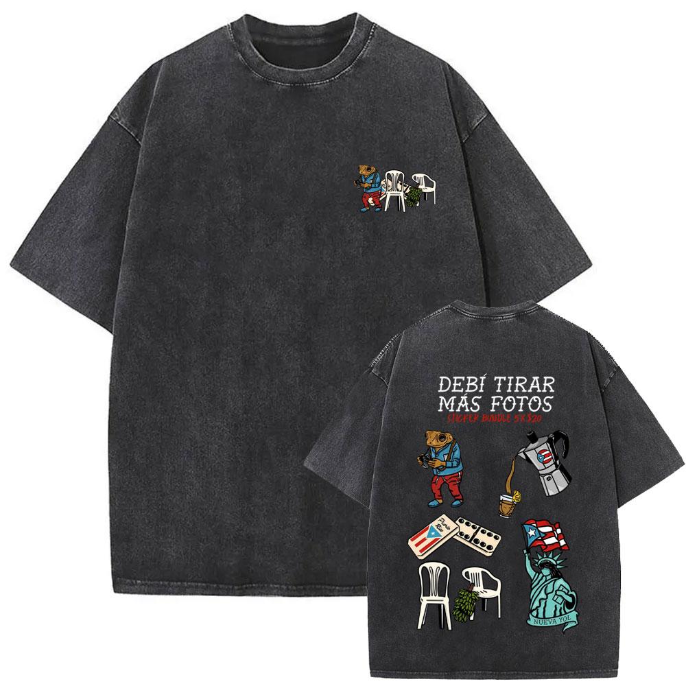 Vintage Acid Washed Rapper Bad Bunny Tshirt Debi Tirar Mas Fotos DTMF Tshirts Men Women Hip Hop Retro Short Sleeves T Shirts