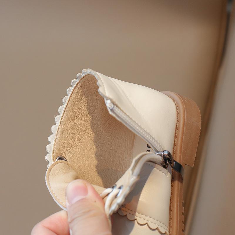 Ботинки из кожи для девочек, весна-осень, детские ботильоны для девочек, резиновые сапоги со шнуровкой и боковой молнией, размер 21-30