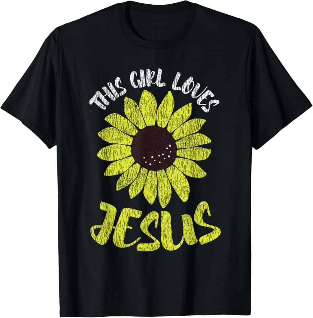 Vintage Sunflower This Girl Loves Jesus Women Christian T-Shirt