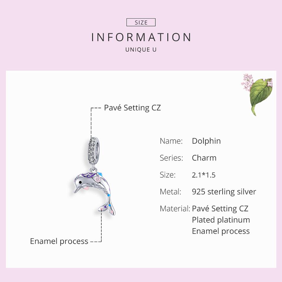 BAMOER Authentic 925 Sterling Silver Pave Setting CZ Dolphin Pendant Original Brand Design