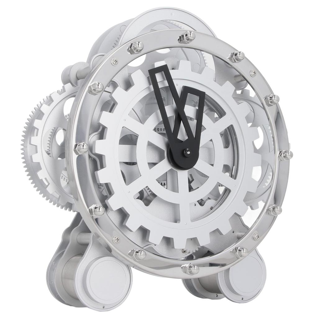 Шестереночные часы Двойная подставка Шестеренки Вращающиеся часы Нержавеющая сталь Винтажный Индустриальный Механические