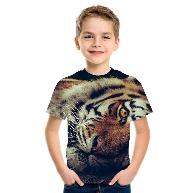 Летняя модная футболка с 3D изображением льва, детская футболка с забавными животными, рубашки с волком и тигром, повседневные детские топы с короткими рукавами и героями мультфильмов для мальчиков и девочек