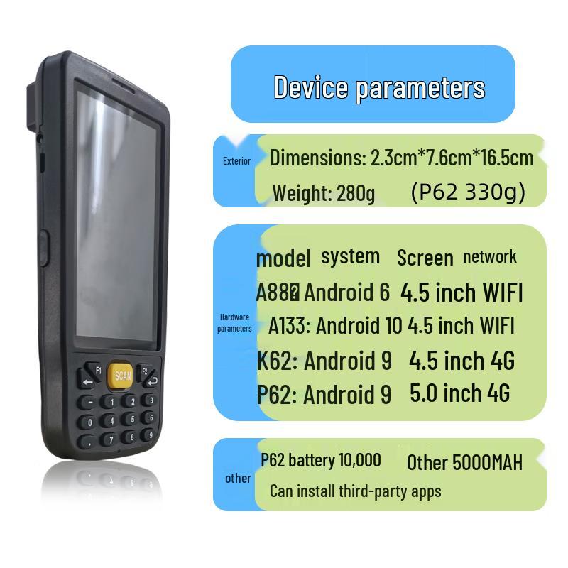 Runshan A88 P62-2D Wireless Barcode Scanner PDA