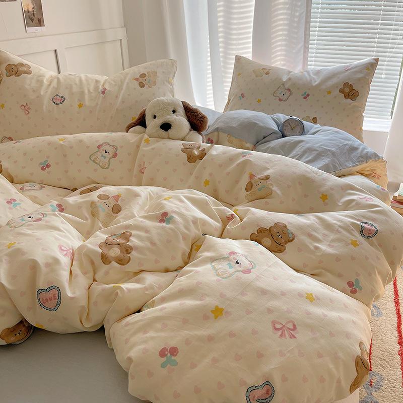 Комплект постельного белья из 100% чистого хлопка, четырехпредметный, приятный к коже, стиранный в воде, простыня, пододеяльник, комплект наволочек