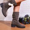 Foreign Trade Large Size Square Heel Polished Suede Fashion Boots Autumn and Winter New Christmas Style Square and Round Head Women's Boots