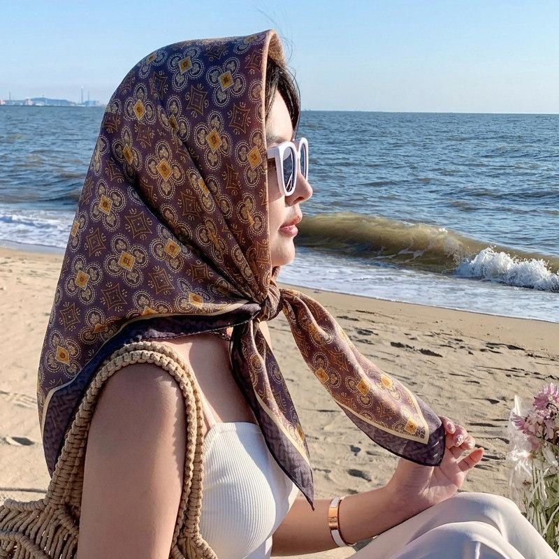 Синий Джунглевый Бабочка Имитация Шелка 91 Большой Квадратный Платок Шелковый Платок Женский Универсальный Платок Весна и Осень Подарить Маме Пожилой Шаль