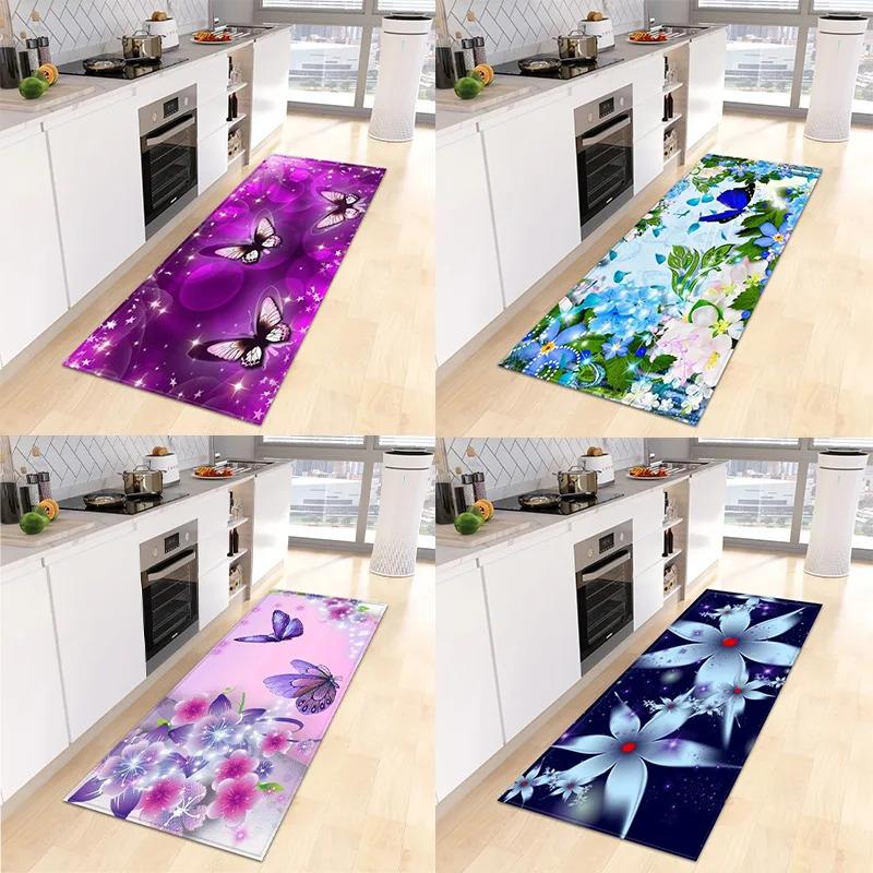 Home Kitchen Decoration Carpet Colorful Butterfly Printed Floor Mat Entrance Corridor Carpet Home Decoration