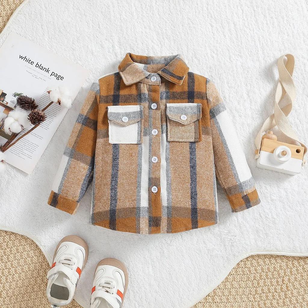Toddler Baby Boy Girl Plaid Shirt Jacket Outfits Button Down Cardigan Kids Long Sleeve Coat Tops Fall Clothes