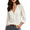 New Women's Long Sleeve V-Neck Ruffle Solid Color Elegant Slim Fit Versatile Top, European & American Style