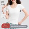 Women's 2025 Slim Solid Color U-Neck Short-Sleeve Cotton T-Shirt for Summer