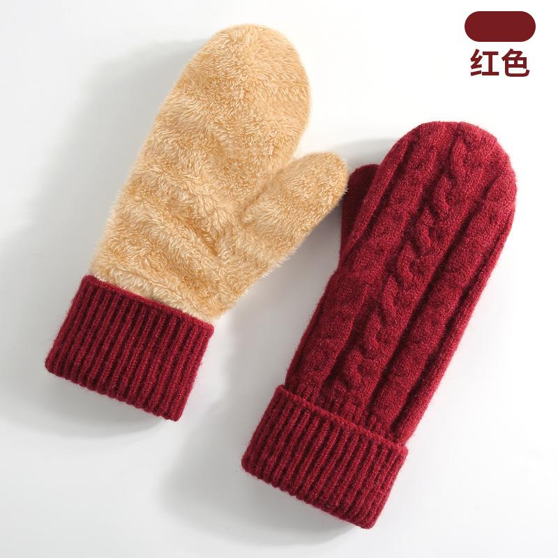 New Winter Thermal Gloves Women's Fleece Thickened Mittens Cycling Skiing Wool, Bag Cover Knitted Gloves