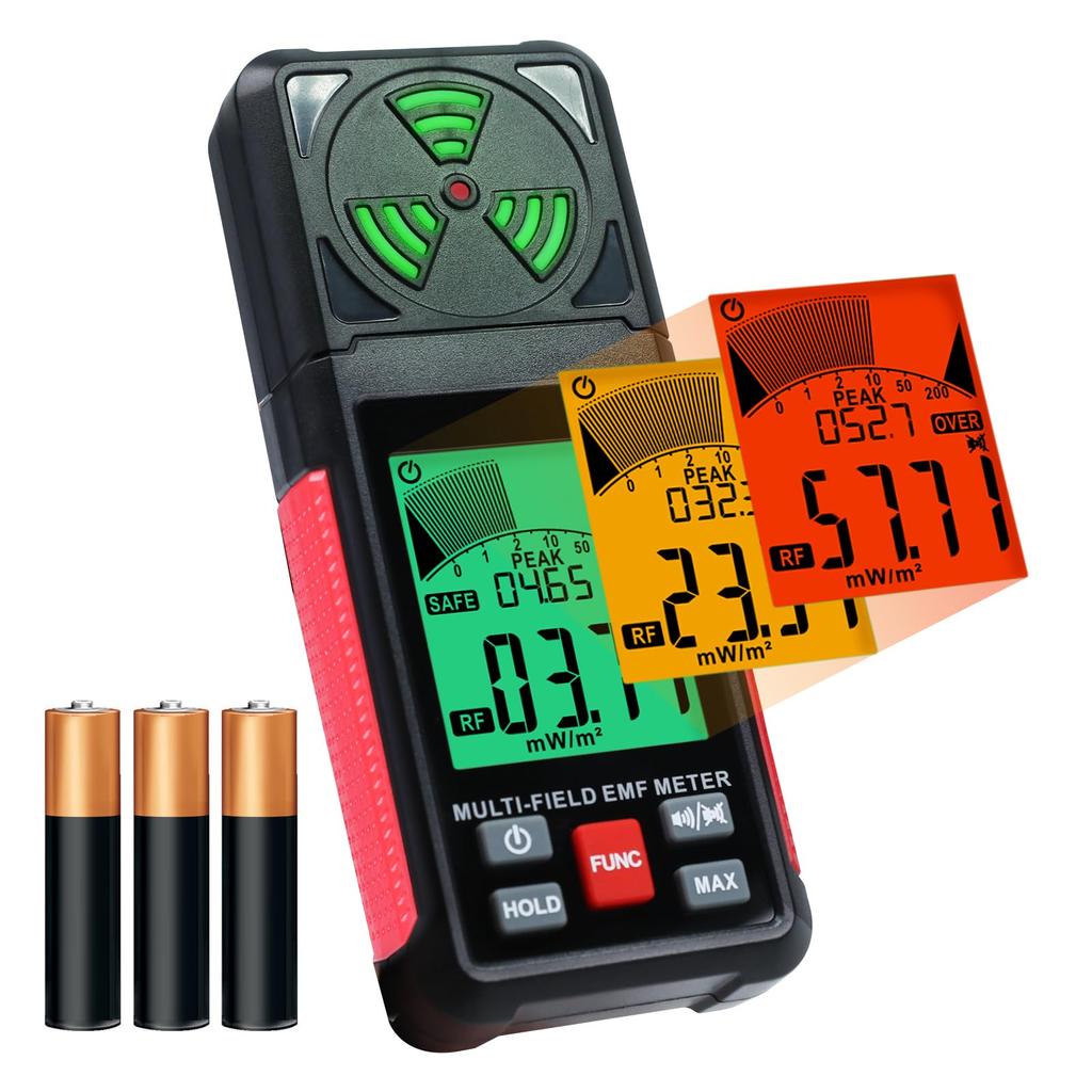 Portable Electromagnetic Radiation Detector WiFi Bluetooth Signal Detection Handheld EMF Tester with Digital LCD Alarm for Outdoor 3-in-1 Home,