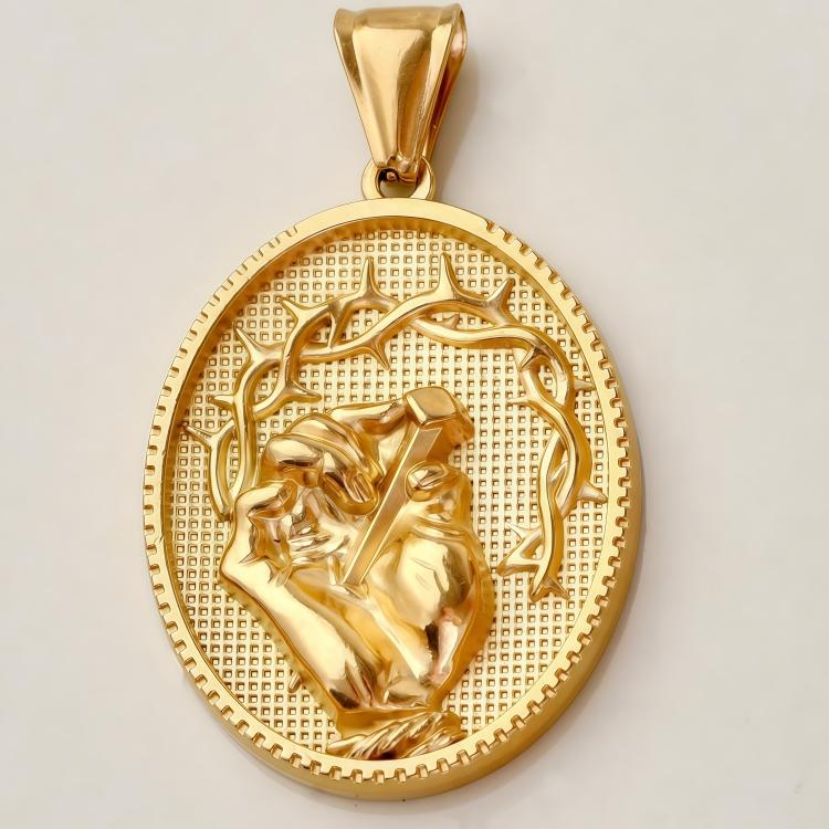 18K Gold Stainless Steel DIY Unisex Necklace Jewelry Amulet Medallion Portrait Coin Peach Heart Angel Jesus Charm Pendant Gift