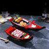Black Plastic ABS Sashimi Ship Serving Tray Retro Restaurant Hotel BPA Free Food Container DIY Japanese Cuisine Plate Sushi Boat