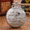 Men's Fashion Vintage Antique Car Pattern Design Silvery Quartz Pocket Watch with Necklace, Ideal Choice for Gifts To Men