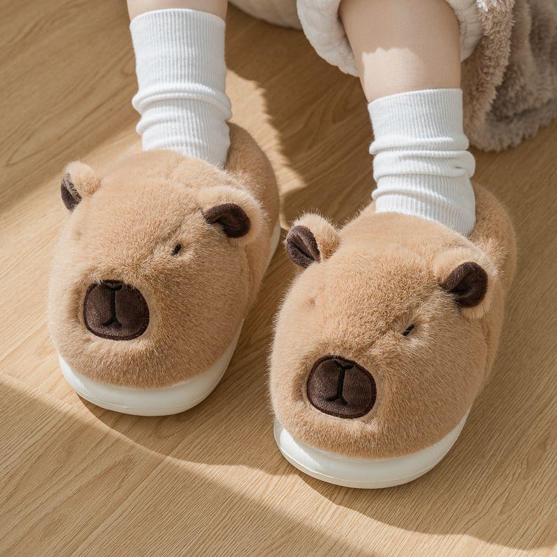 Plush Capybara Slippers Slip-on House Shoes Cute Thermal Home Slippers Comfortable Fluffy Couple Slippers Non-Slip for Men Women