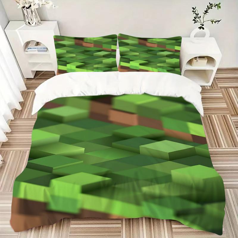 3 шт. Зеленые блоки Minecraft Домашний декор Постельное белье-Универсальный трехсекционный комплект для спальни, гостевой комнаты, гостиной, отеля-Идеальный подарок для F