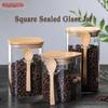 800-1200 мл квадратная герметичная стеклянная банка с деревянной ложкой стеклянная банка для хранения кофейных зерен контейнер для хранения приправ кухонные принадлежности