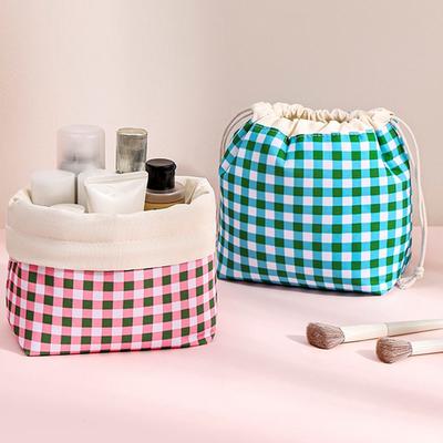 Plaid Pattern Plaid Drawstring Makeup Bag Portable Drawstring Storage Pouch Daily Use