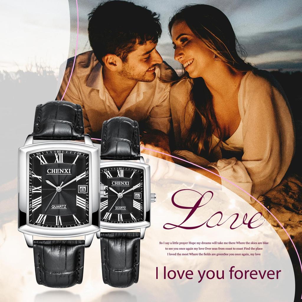 Square Watch with Leather Couple Roman Analog Wrist Waterproof Easy To Read Popular Suitable for Black Men Men's Strap Watch, Numerals, Date, Quartz,