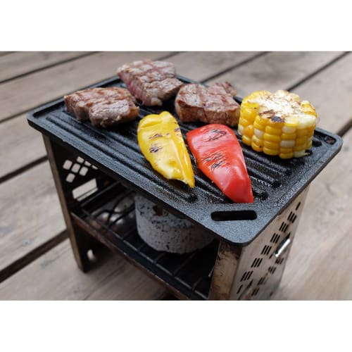 Tentmark Design Manly Grill Plate, Iron Plate, Suitable for Bonfires and Open Fires, Outdoor Camping, BBQ, Body and Grip Set, Includes Storage Bag