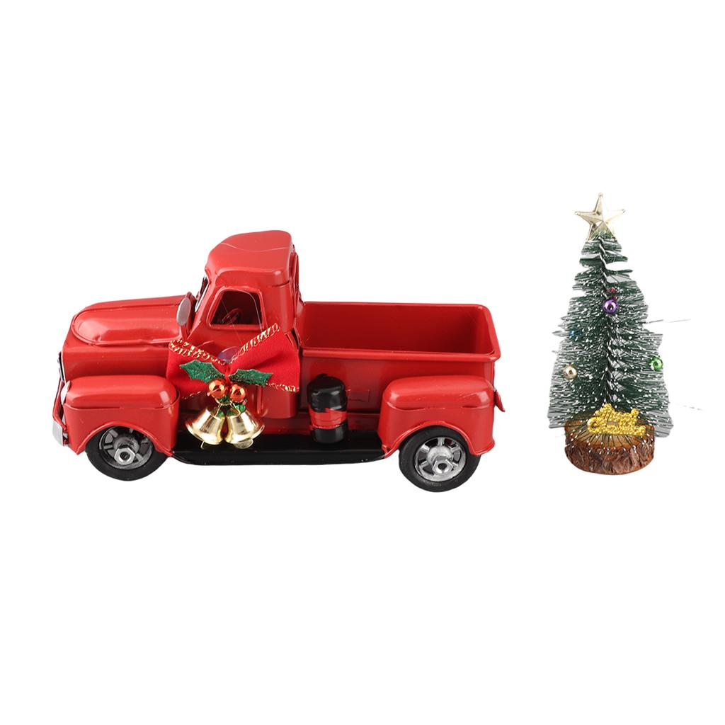 Рождественские поделки Винтажный красный грузовик Красный металлический деревенский пикап и модель сосны Изысканное украшение для дома