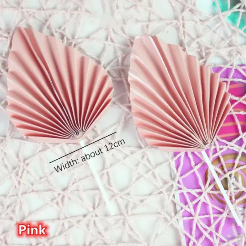 4PCS Paper Fan Cake Topper Gold Palm Leaf Birthday Party Cake Decoration Topper