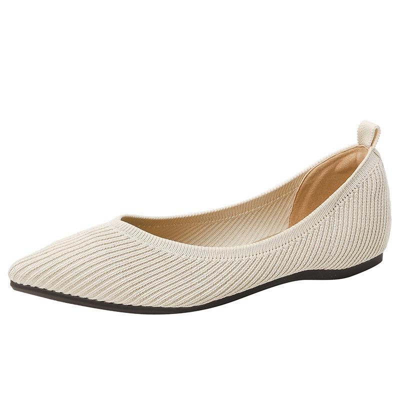 Модные женские туфли принцессы с острым носком и неглубоким вырезом, модные плоские эластичные удобные мягкие нескользящие трикотажные повседневные туфли весна