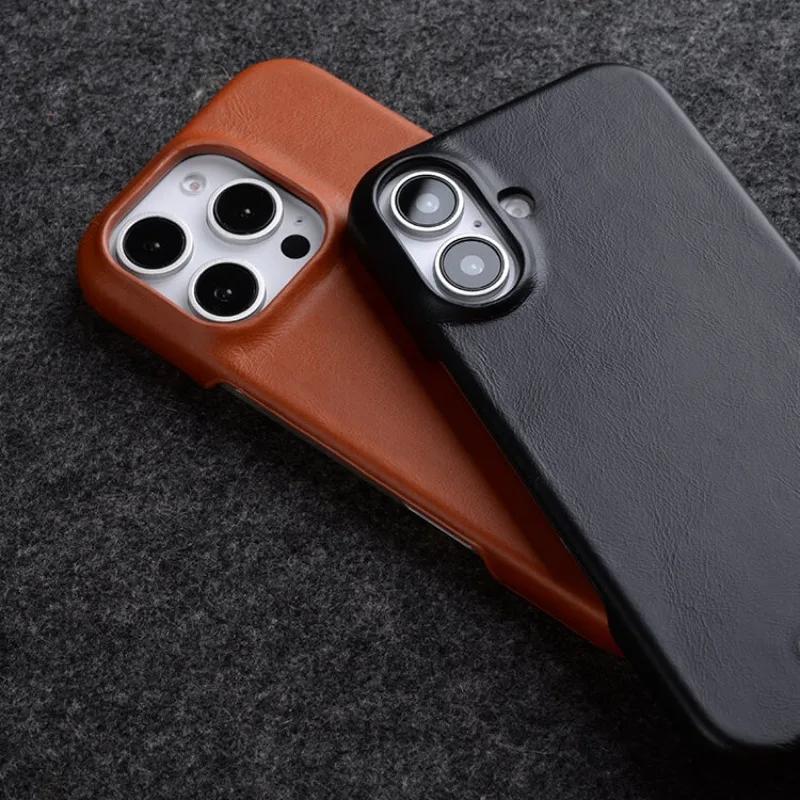 Melkco Genuine Cowhide Oil Wax Leather Case for iPhone 17 Pro Max 17 Air 16Pro 16 Plus Magnetic Charging Shockproof Bumper Cover
