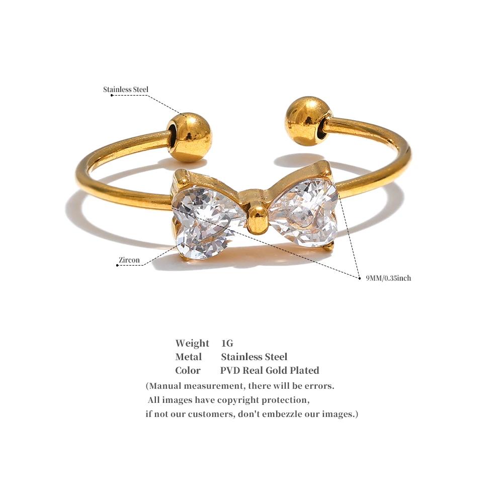 Eetit Изящное блестящее кубическое циркониевое кольцо-бантик с открытым пальцем 2024 года из нержавеющей стали, милые повседневные модные ювелирные аксессуары