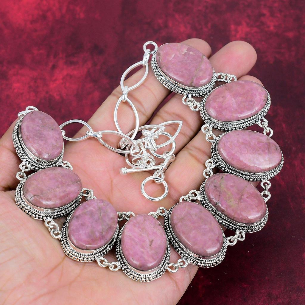 Rhodonite 925 Solid Sterling Silver Necklace Jewelry Set, Gorgeous Gemstone Jewelry Set Handmade Natural Jewelry For Gift