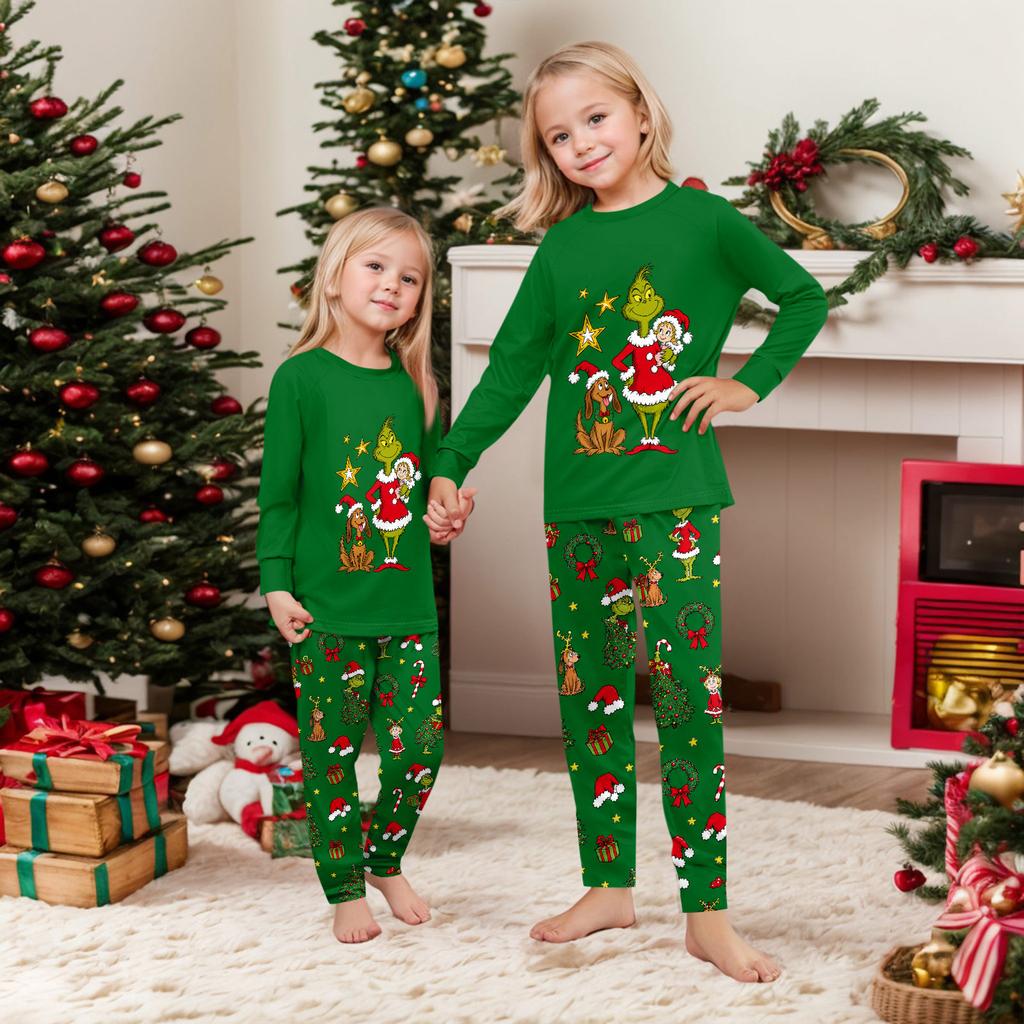 Рождественский комплект одежды для отдыха в стиле Family Look, с принтом, с длинным рукавом и брюки, рукава реглан, прямые штанины