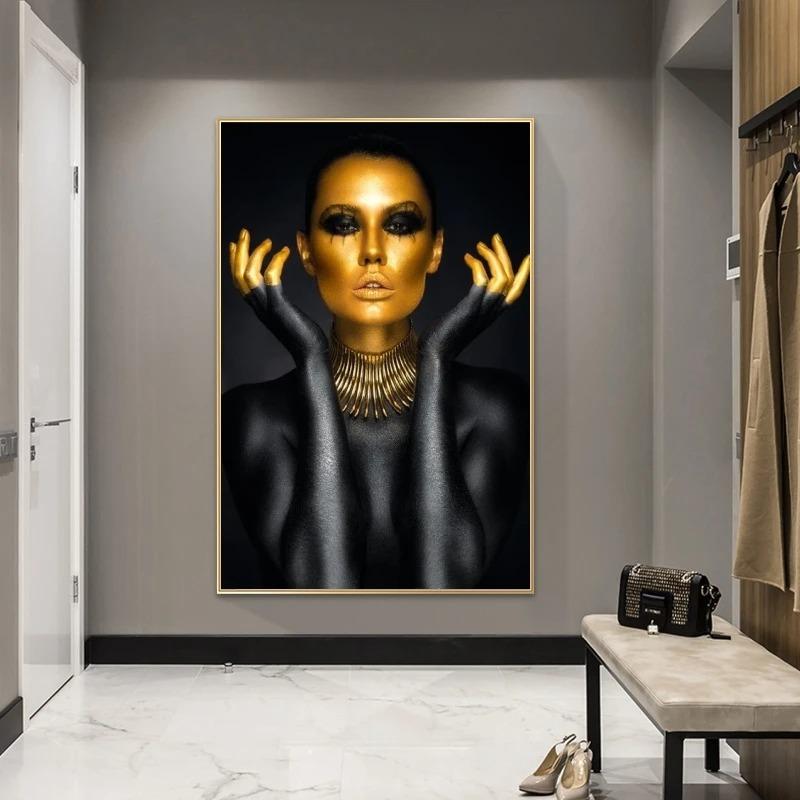 Черное золото, обнаженная сексуальная женщина, холст, картины на стене, художественные постеры и принты, золотое лицо, художественная картина для девушки, домашний декор, Cuadro