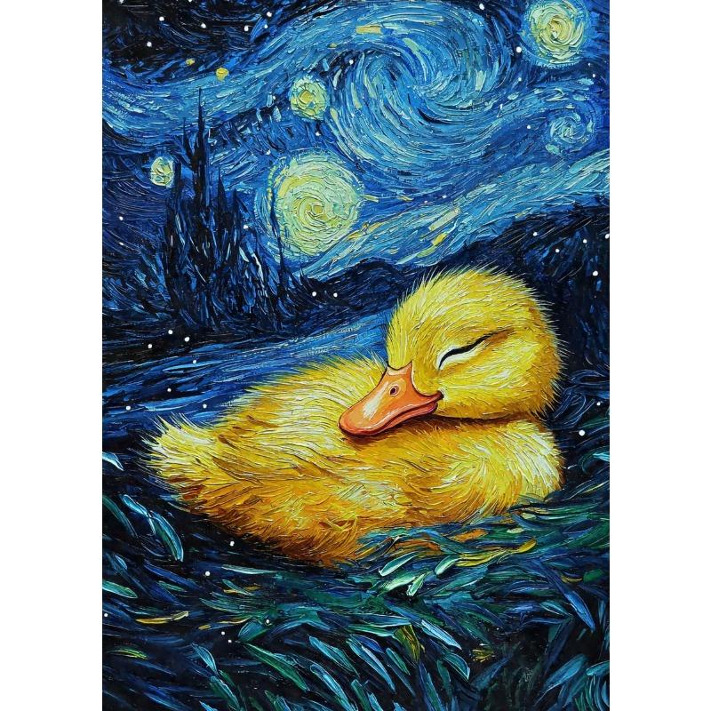 Постер «Звездная ночь», милые животные, кошка, собака, аксолотль, утконос, холст, абстрактное настенное искусство, выставка, гостиная, домашний декор