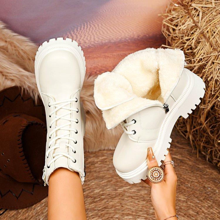 Женские зимние теплые меховые ботинки большого размера на толстой подошве, утепленные подкладкой ботильоны, нескользящие ботинки для хайкинга и спорта, ботинки Мартин