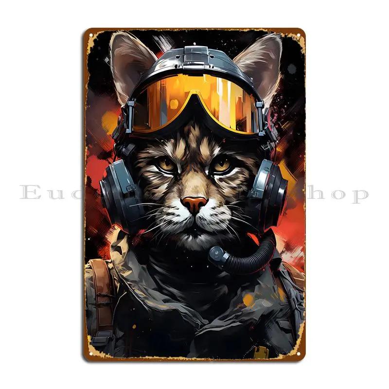 Jet Pilot Cat With Goggles Metal Plaque Poster Design Pub Wall Decor Garage Club Party Design Tin Sign Poster