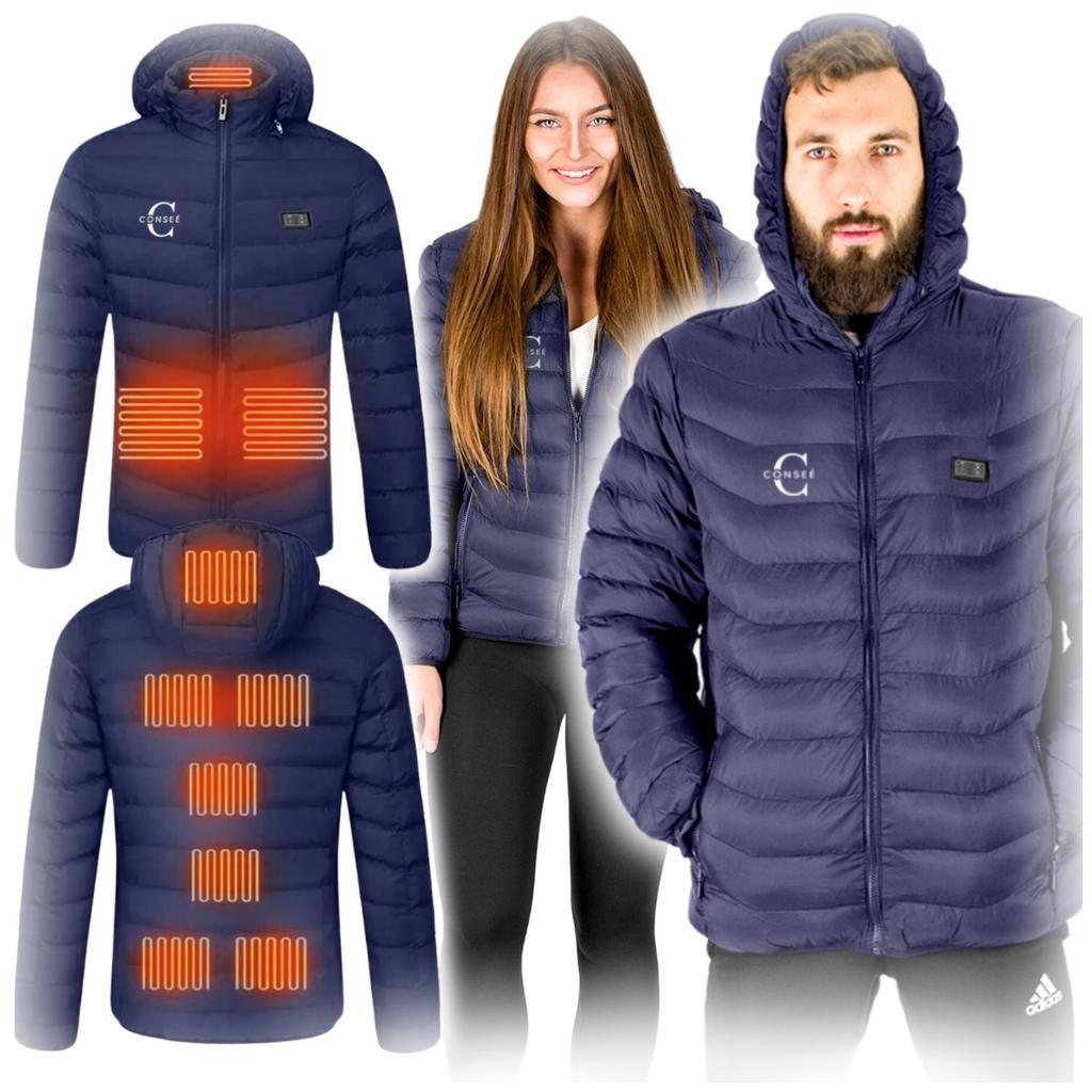 USB heated jacket for women and men, winter quilted, warm, plus size xl, navy blue, size M