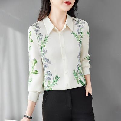 Шелковая рубашка женская с длинным рукавом весенняя одежда новая модная трендовая брендовая рубашка с принтом топ из шелка тутового дерева